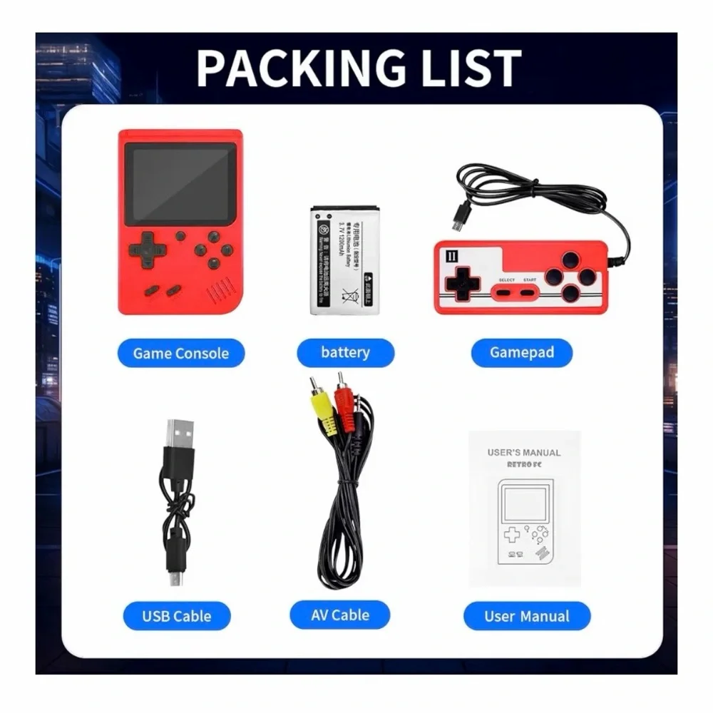 Portable handheld game console with 400+ retro games – red